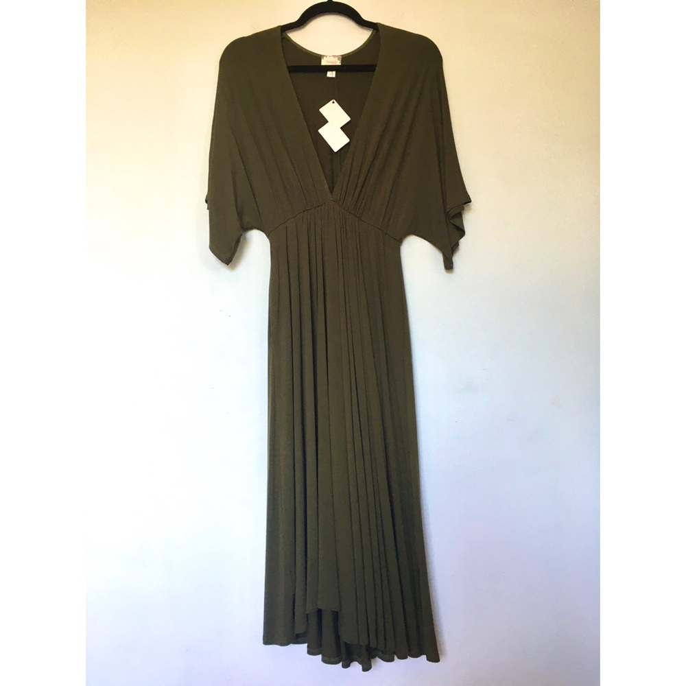 Nasty Gal Olive Green Jersey V-Neck Maxi Dress